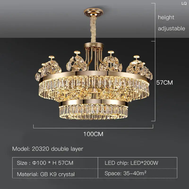 Gold Double Layer Crystal Chandelier