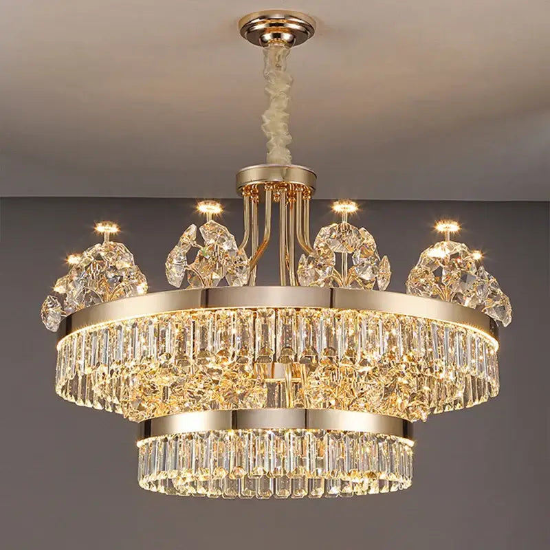 Gold Double Layer Crystal Chandelier