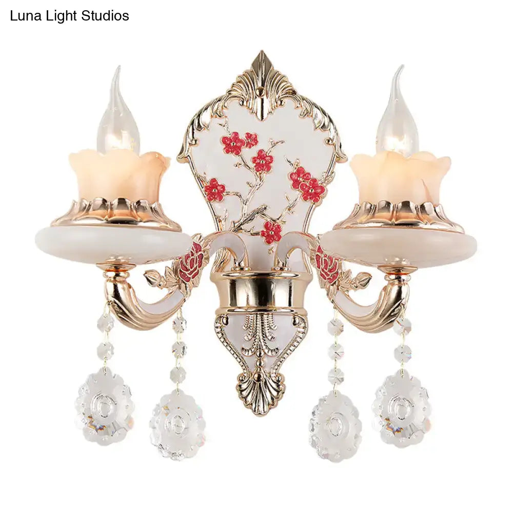 Gold Frosted Glass Floral Dual-Light Sconce