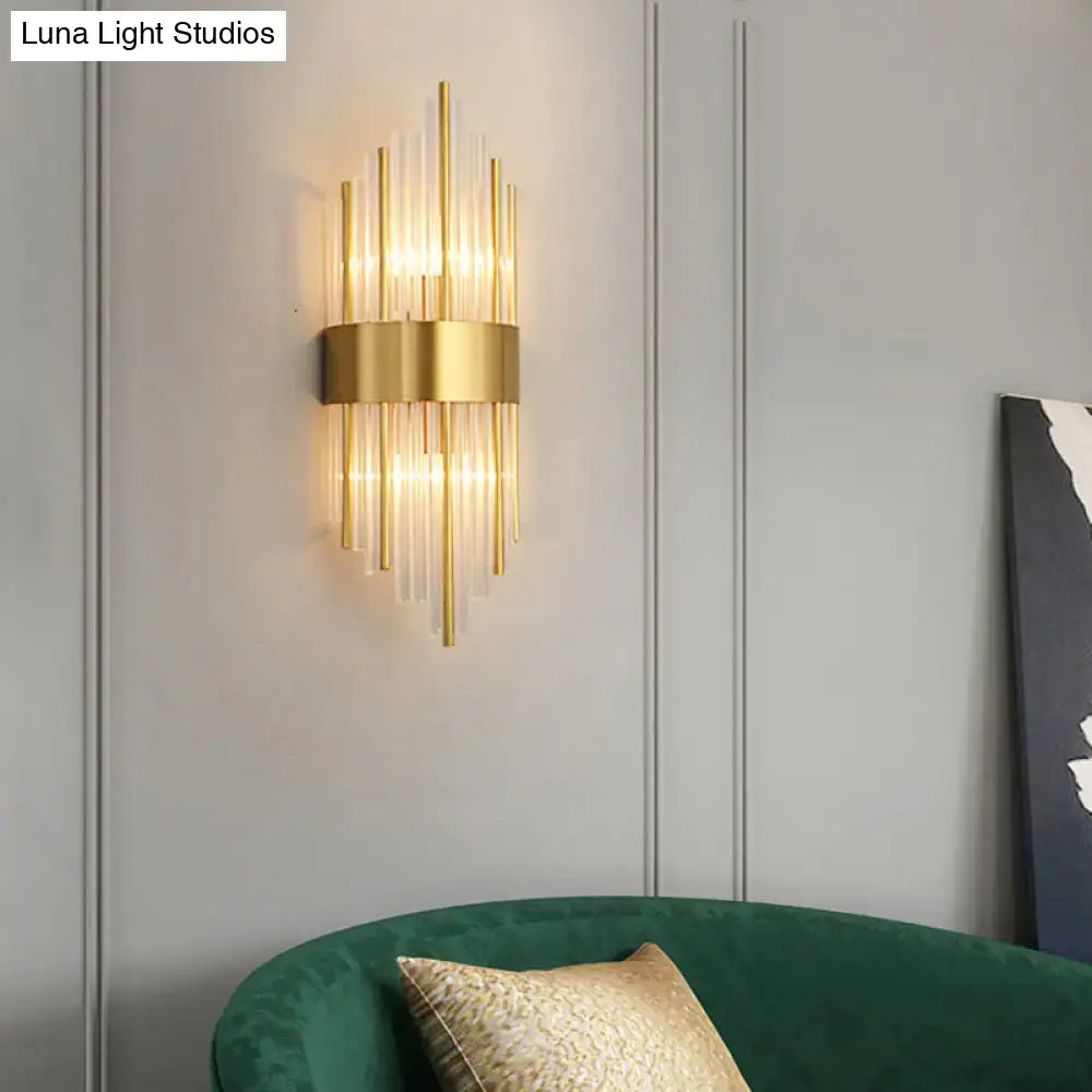 Gold K9 Crystal Rod Dual-Light Sconce
