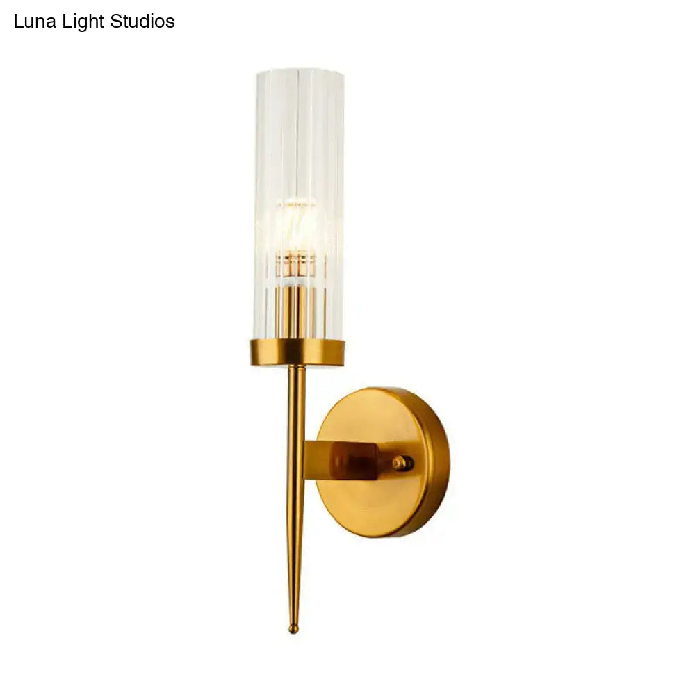 Gold Ribbed Glass Stairway Dual-Light Sconce
