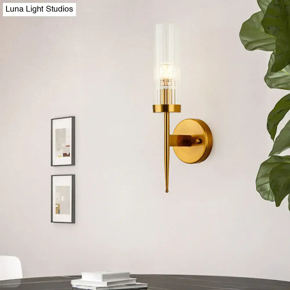 Gold Ribbed Glass Stairway Dual-Light Sconce