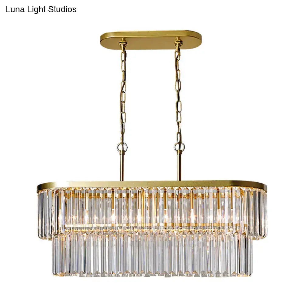 Gold Crystal Oval Two-Tier Four-Light Island Light