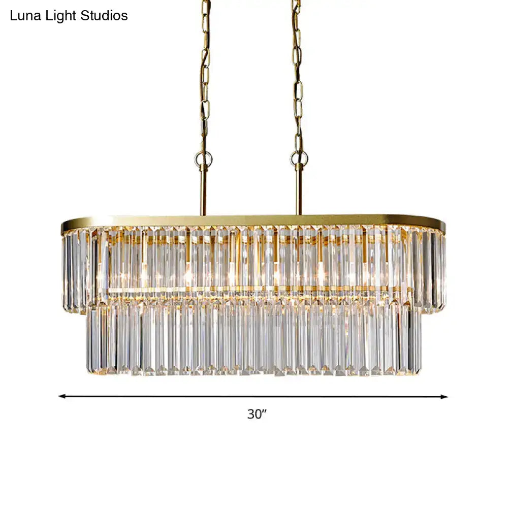 Gold Crystal Oval Two-Tier Four-Light Island Light
