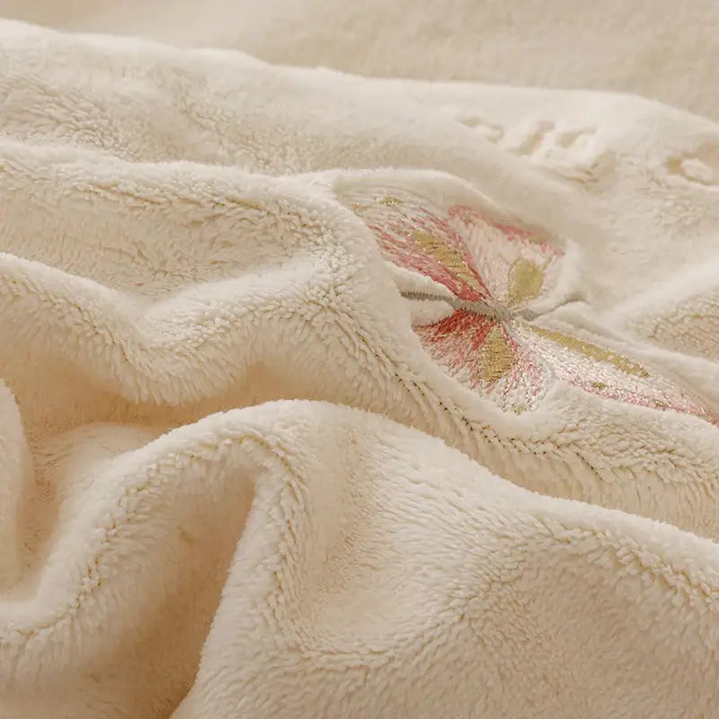 Cream Embroidered Bedding Set with Ruffles Queen