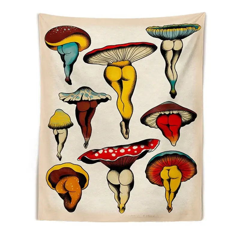 Beige Mushroom Girl Tapestry