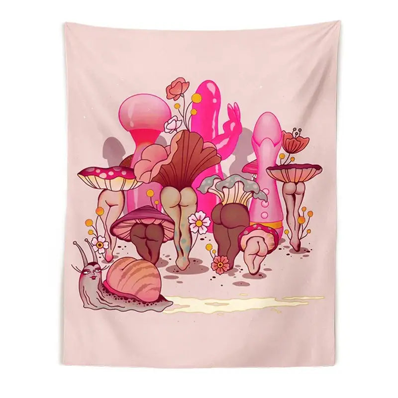 Beige Mushroom Girl Tapestry