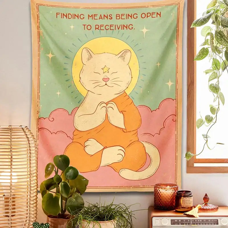 Green Pink Cat Tapestry