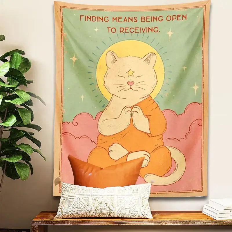 Green Pink Cat Tapestry
