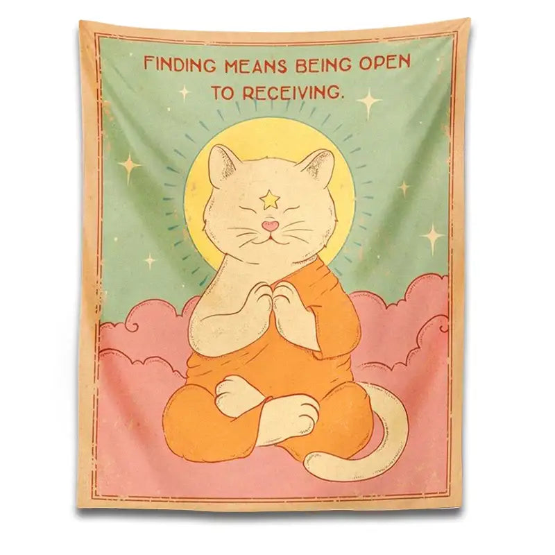 Green Pink Cat Tapestry
