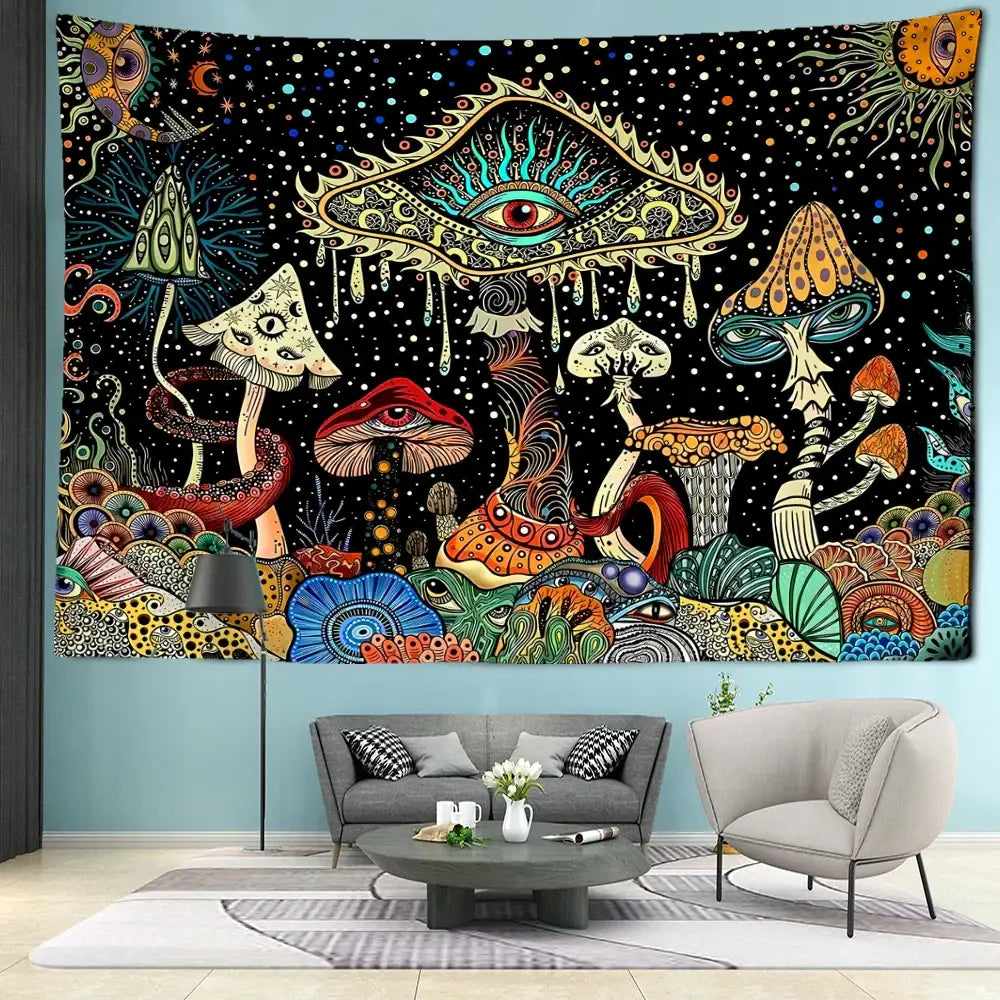 Colorful Eyes Mushroom Tapestry