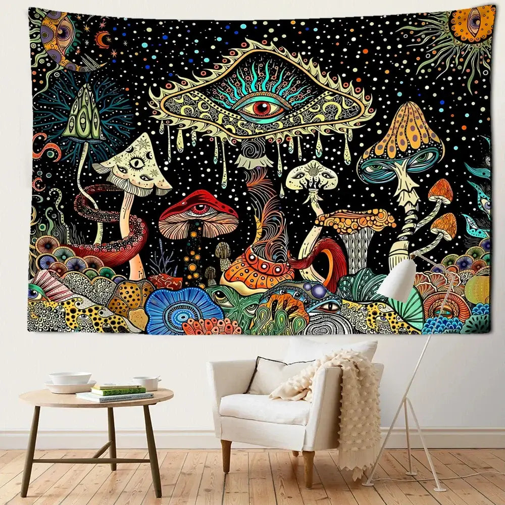 Colorful Eyes Mushroom Tapestry