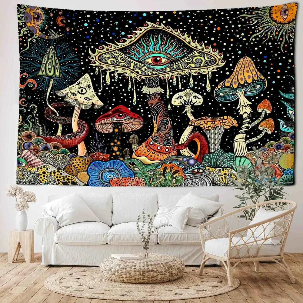 Colorful Eyes Mushroom Tapestry