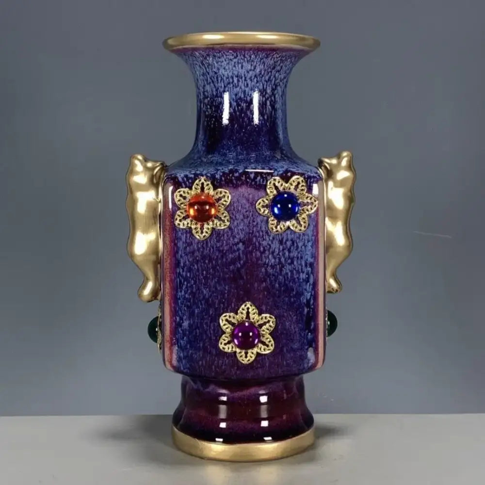 Gilded Jun Porcelain Vase