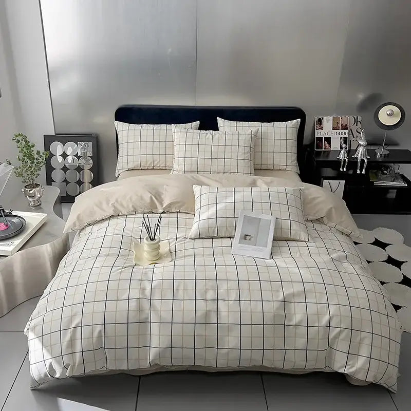 Cream Geometric Bed Set