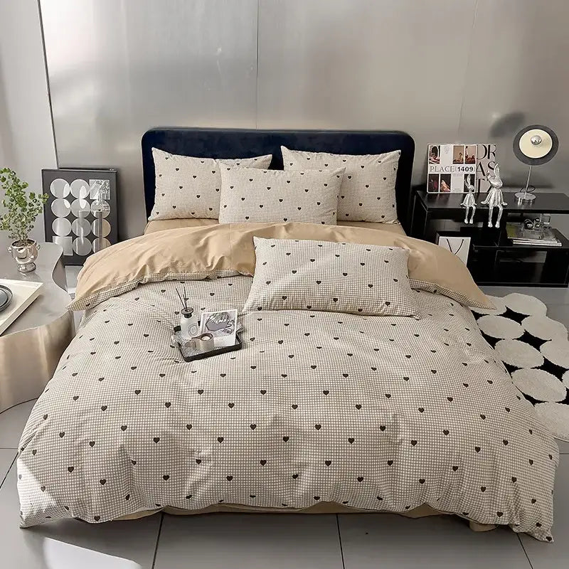 Cream Geometric Bed Set