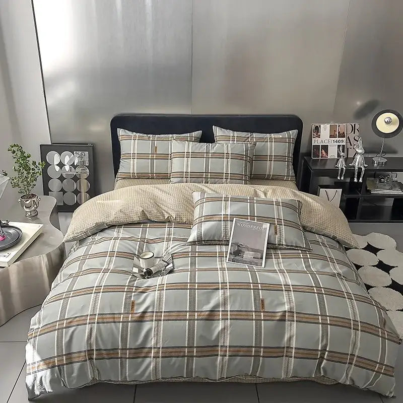 Cream Geometric Bed Set
