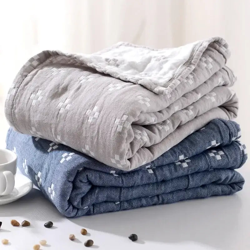 Gray Blue Cotton Blanket