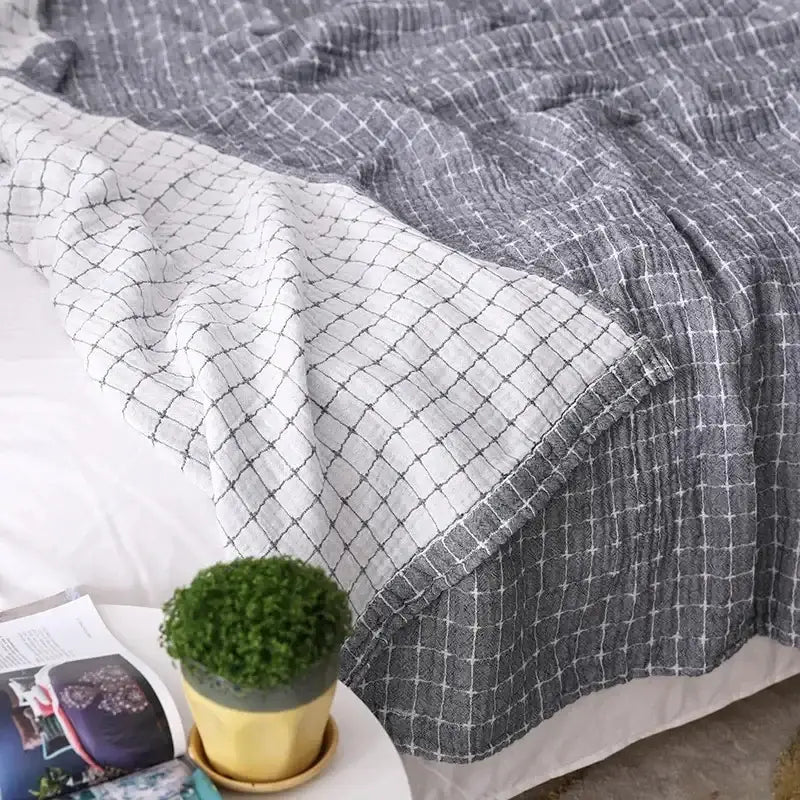 Gray Blue Cotton Blanket
