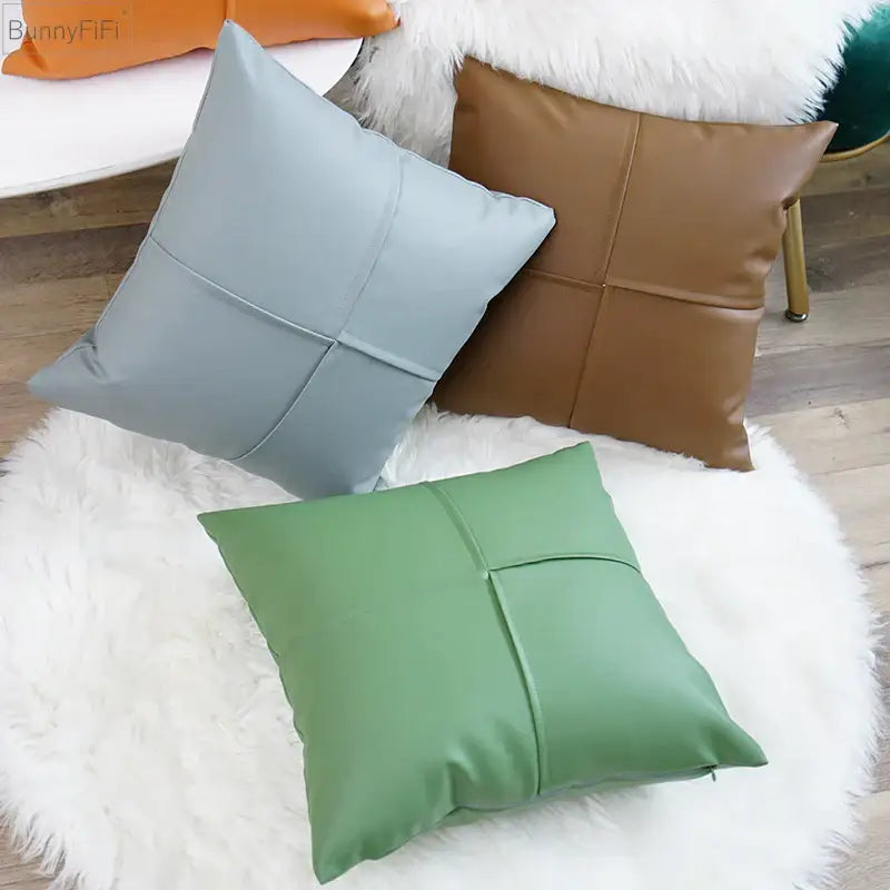 Ivory Leather Pillow Cover