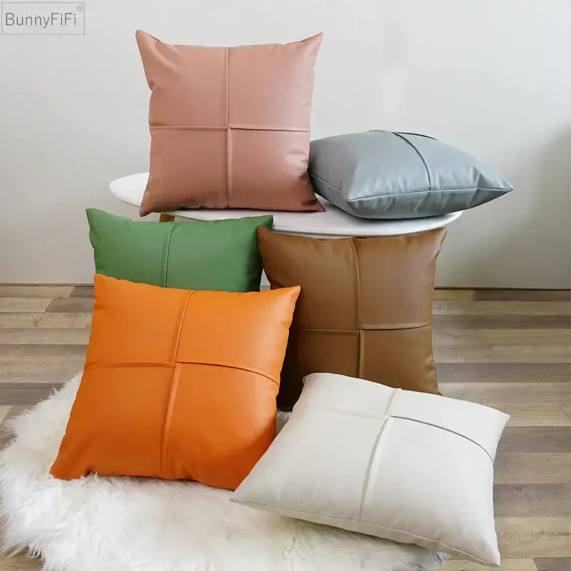 Ivory Leather Pillow Cover