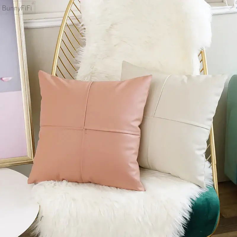 Ivory Leather Pillow Cover