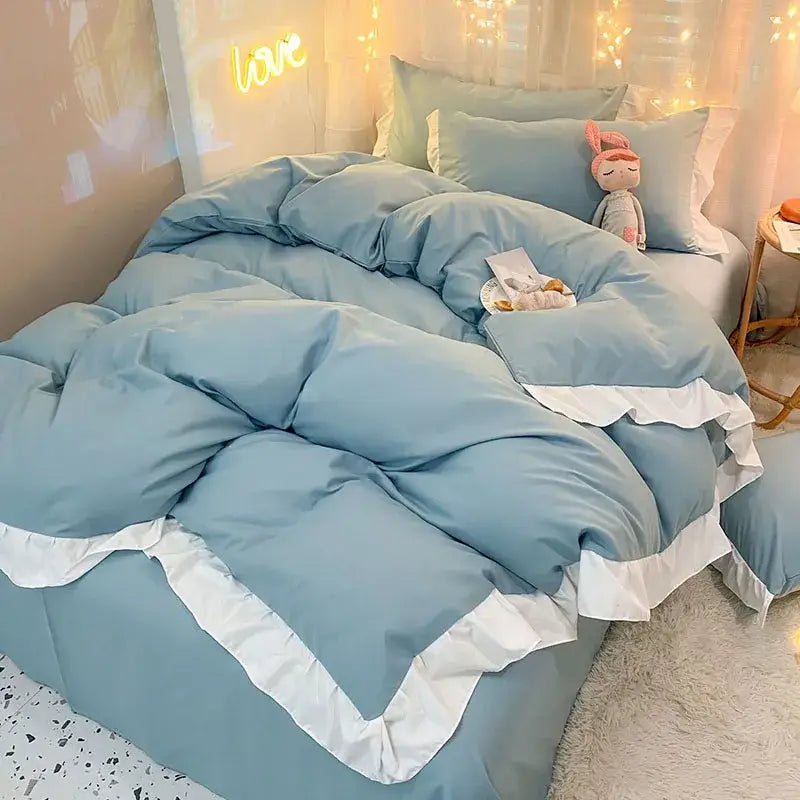 Blue Ruffle Duvet Set