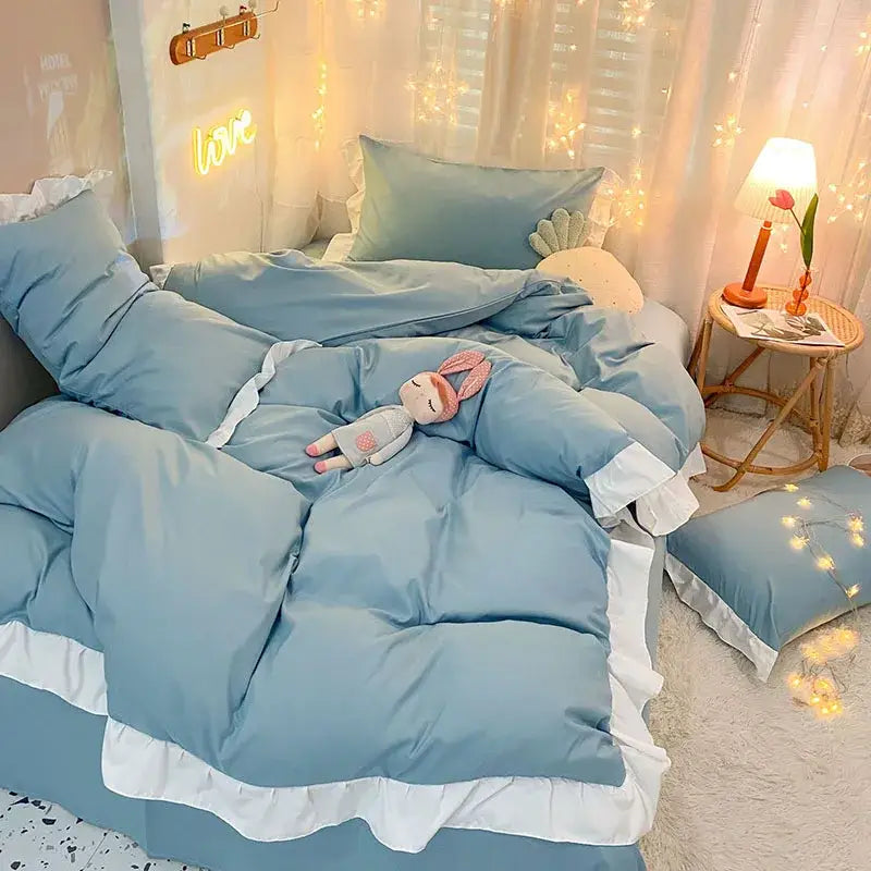 Blue Ruffle Duvet Set