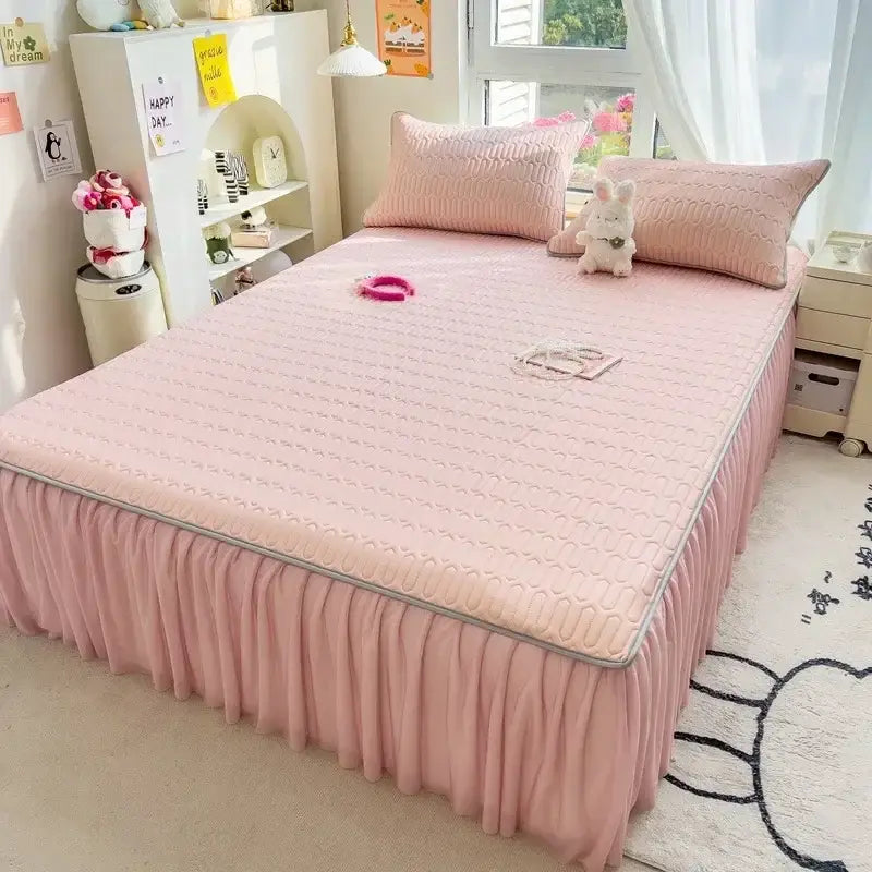 Pink Bed Skirt Set