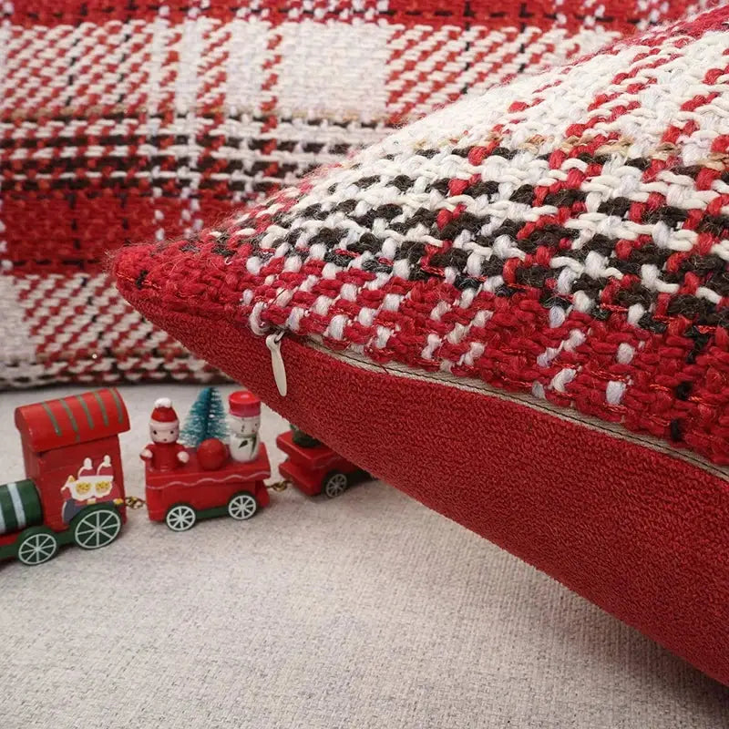 Cream Plaid Cushion Cover