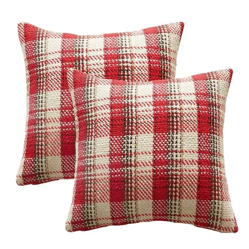 Cream Plaid Cushion Cover