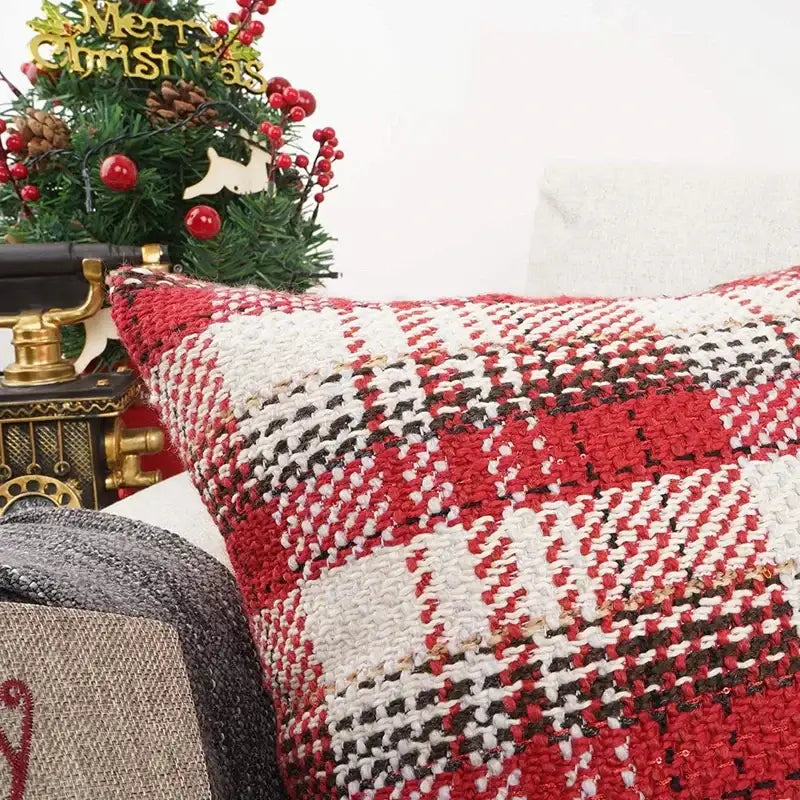 Cream Plaid Cushion Cover