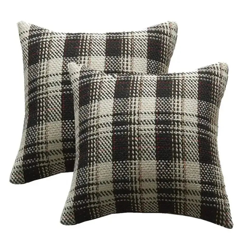 Cream Plaid Cushion Cover