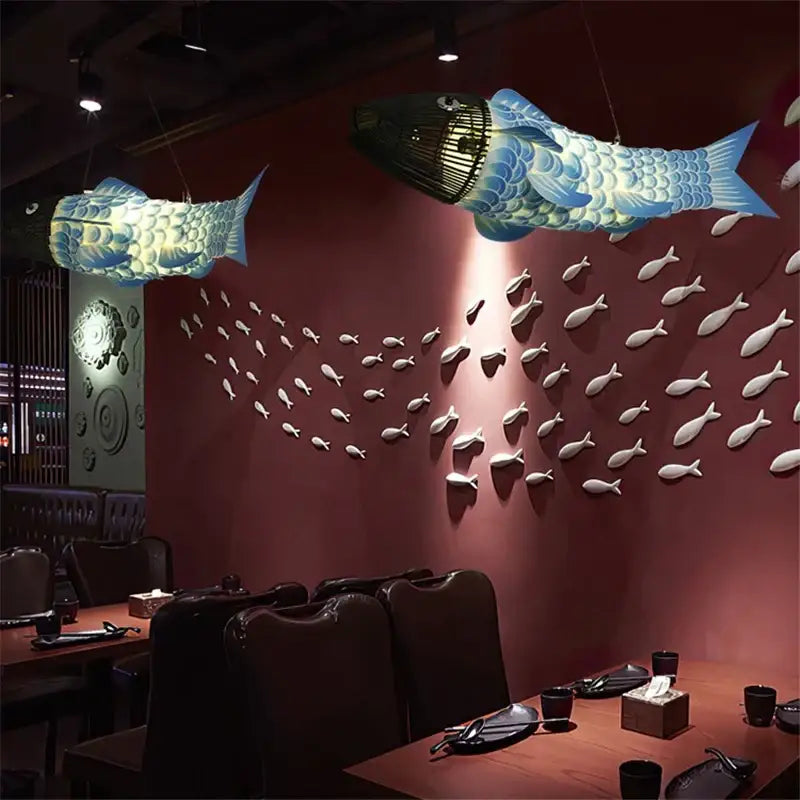 Red Bamboo Fish Pendant Light