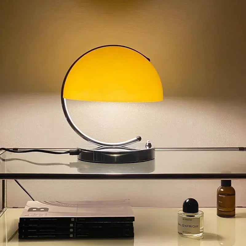 Amber Glass Table Lamp Chrome Handle Design