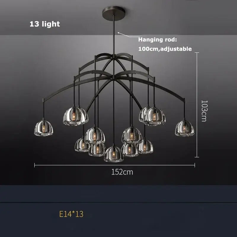 Black Brass Crystal Chandelier 13-Head D152cm
