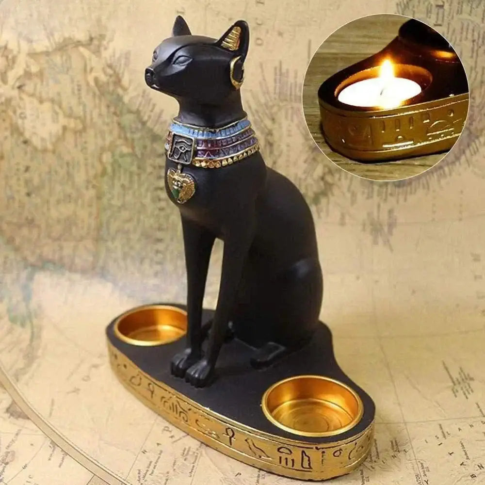 Black Gold Cat Candleholder