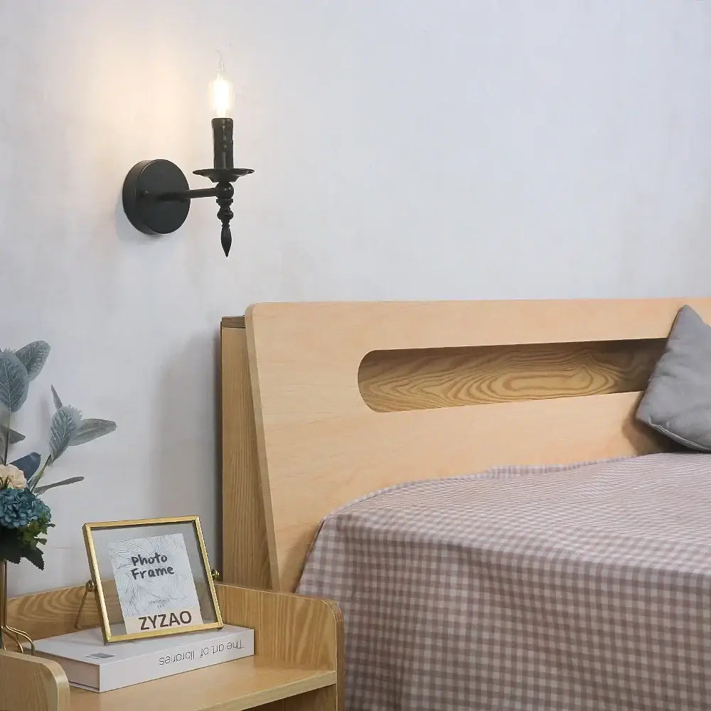 Black Iron Candle Sconce with Candle Bulb Effect