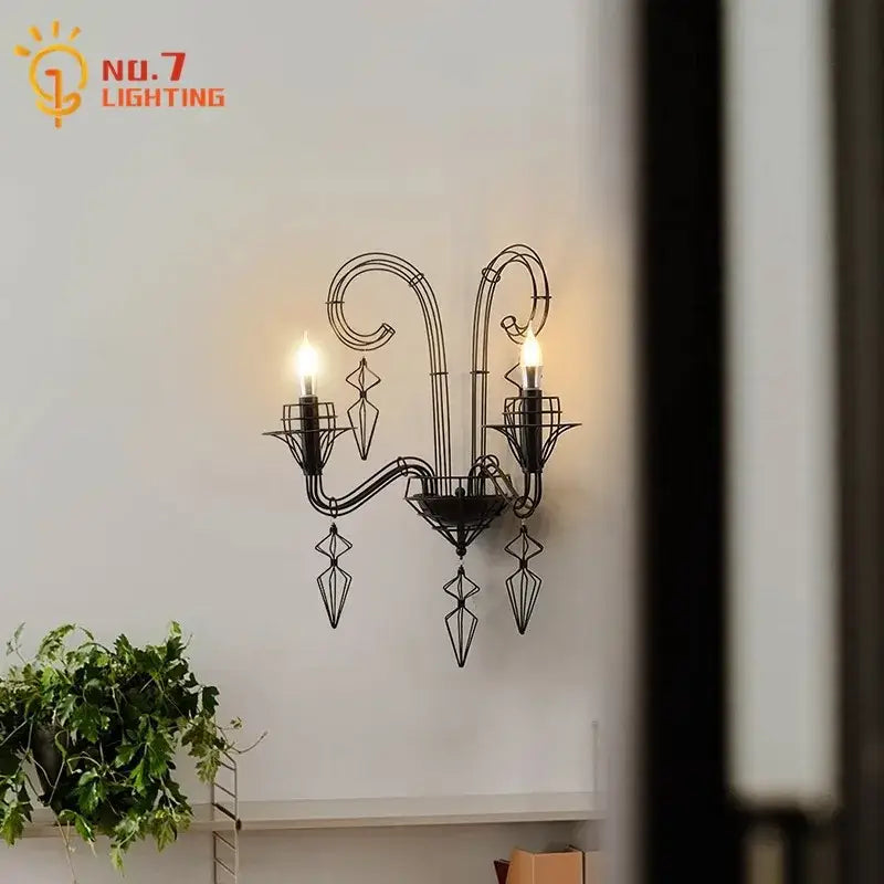Black Iron Candle Wall Lamp