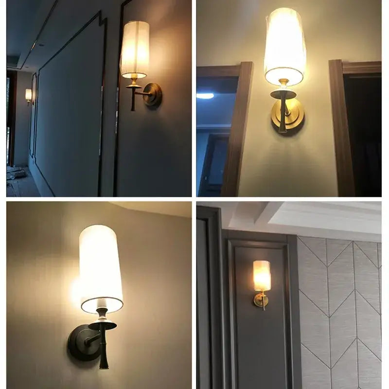 Brass Wall Lamp with Classic Fabric Shade