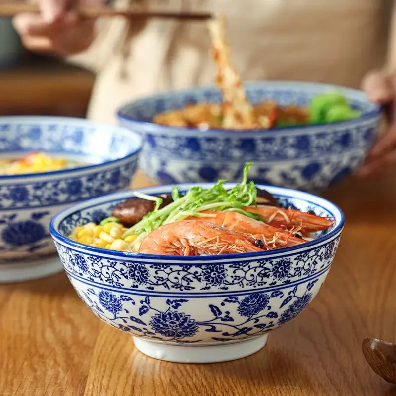 Blue Ceramic Noodle Bowl