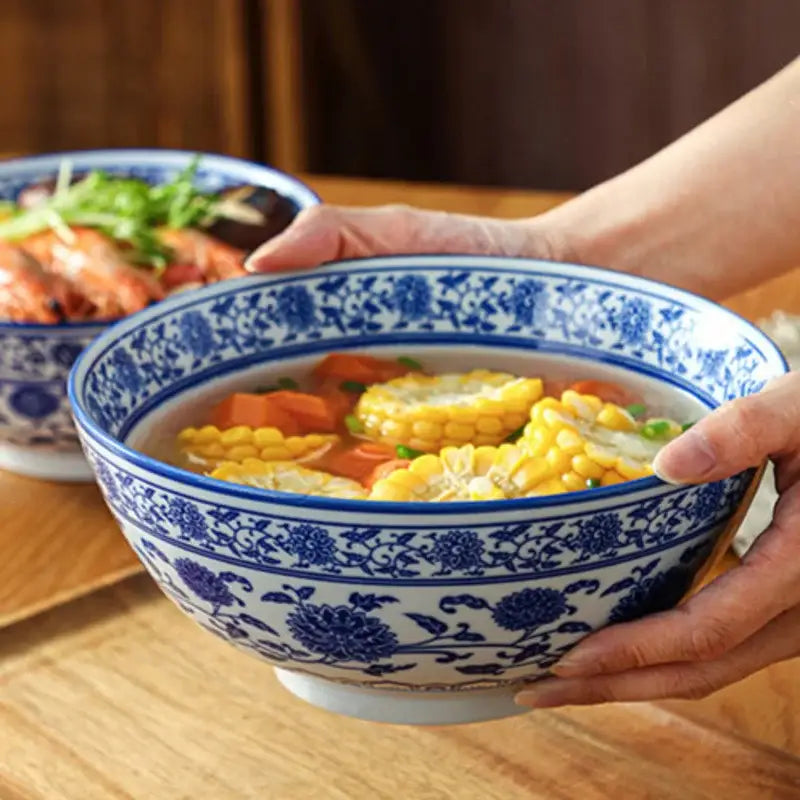 Blue Ceramic Noodle Bowl
