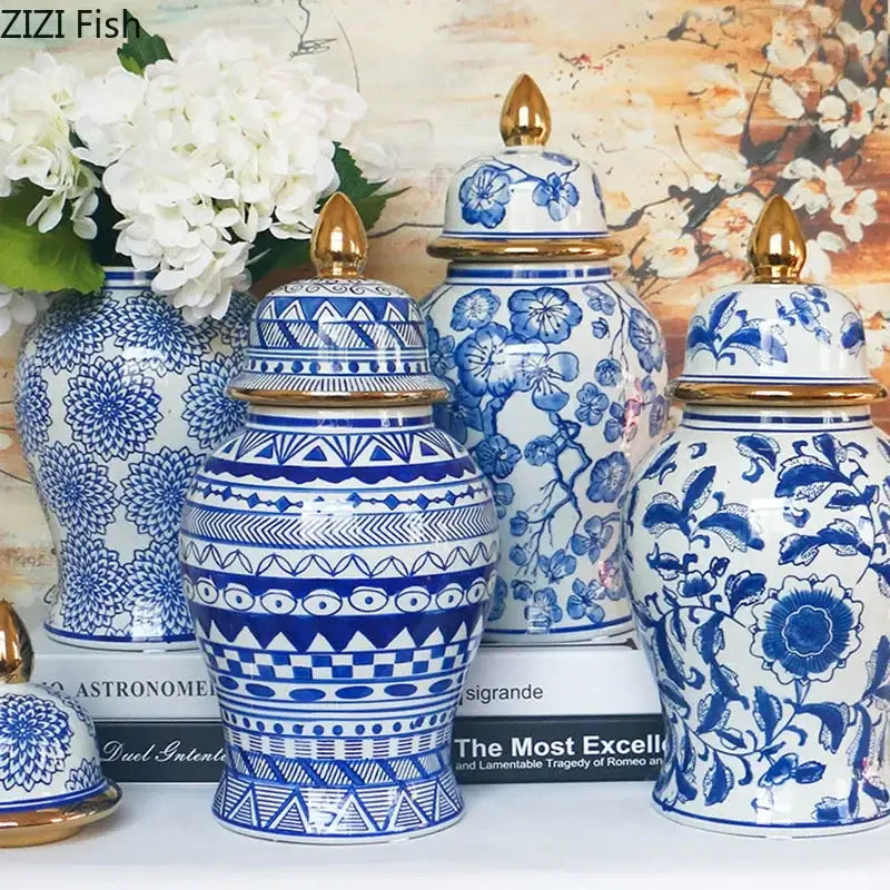 Blue Gold Ginger Jar