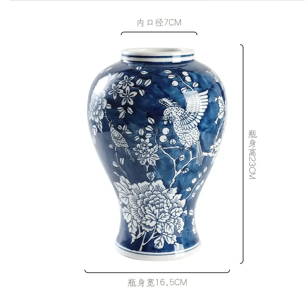 Blue Porcelain Retro Floral Vase
