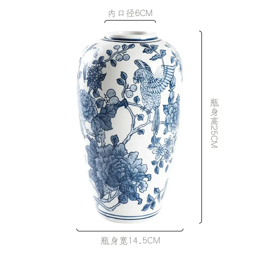 Blue Porcelain Retro Floral Vase