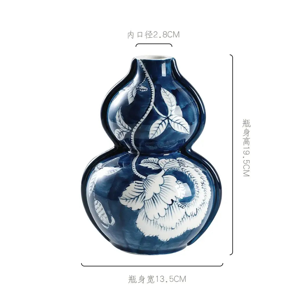 Blue Porcelain Retro Floral Vase