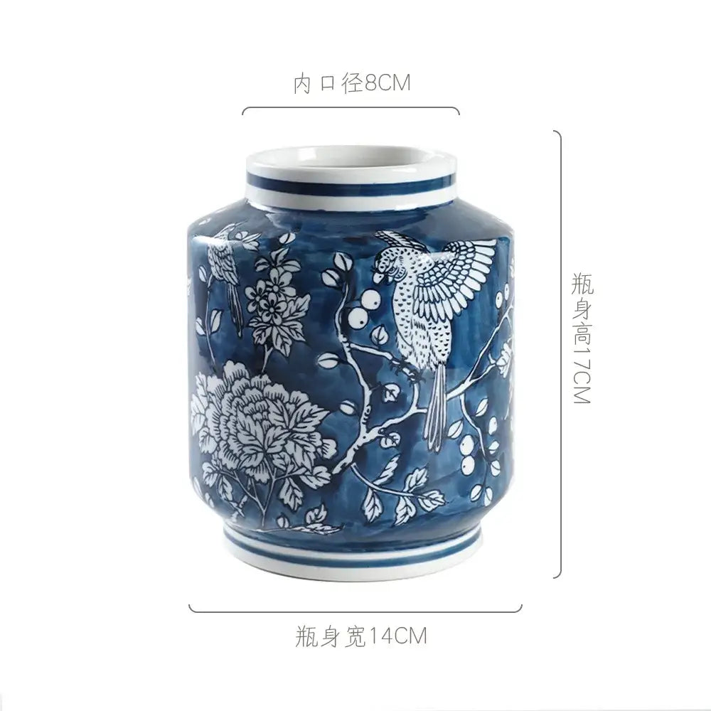 Blue Porcelain Retro Floral Vase