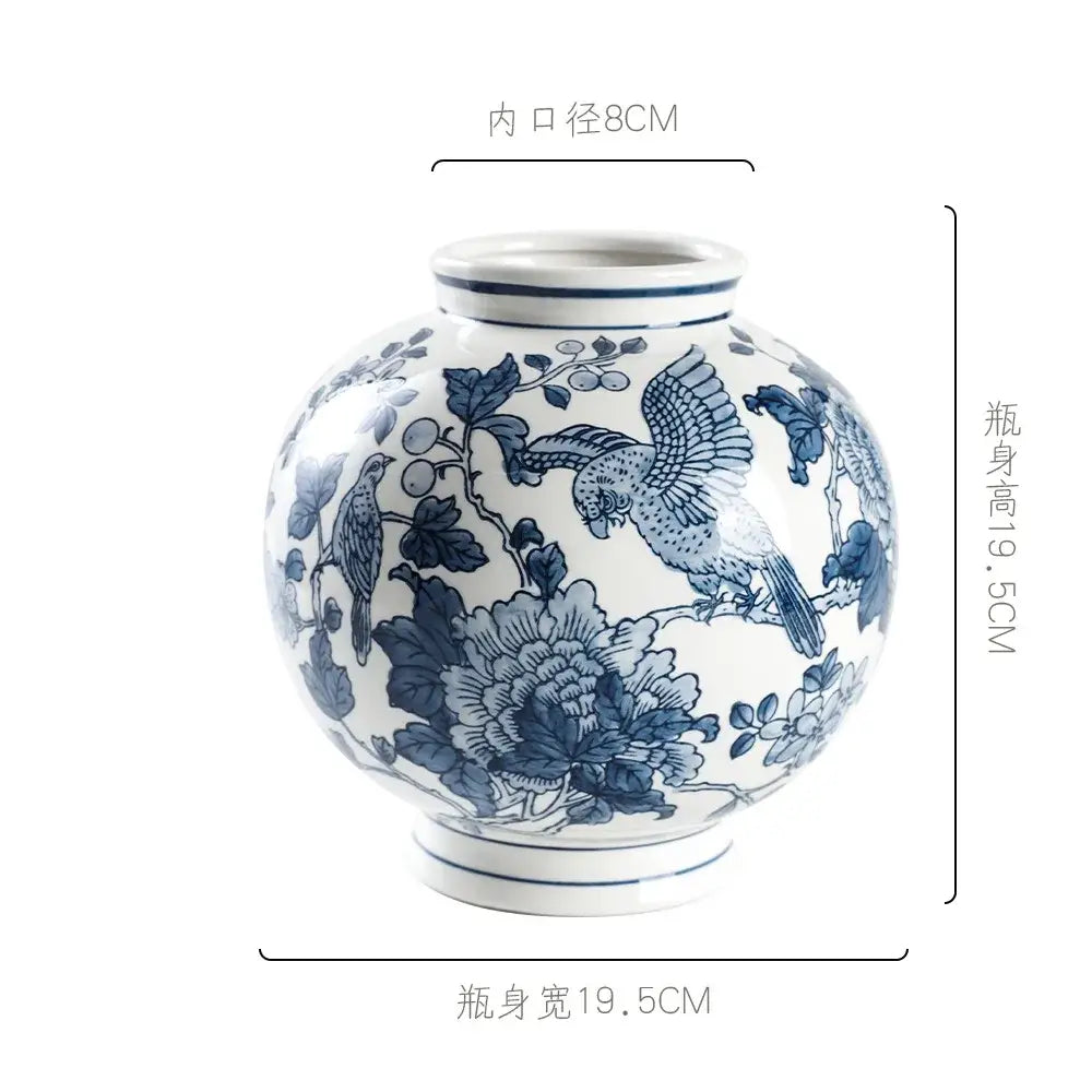 Blue Porcelain Retro Floral Vase
