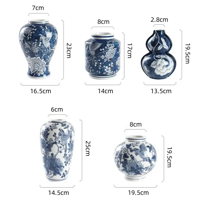 Blue Porcelain Retro Floral Vase
