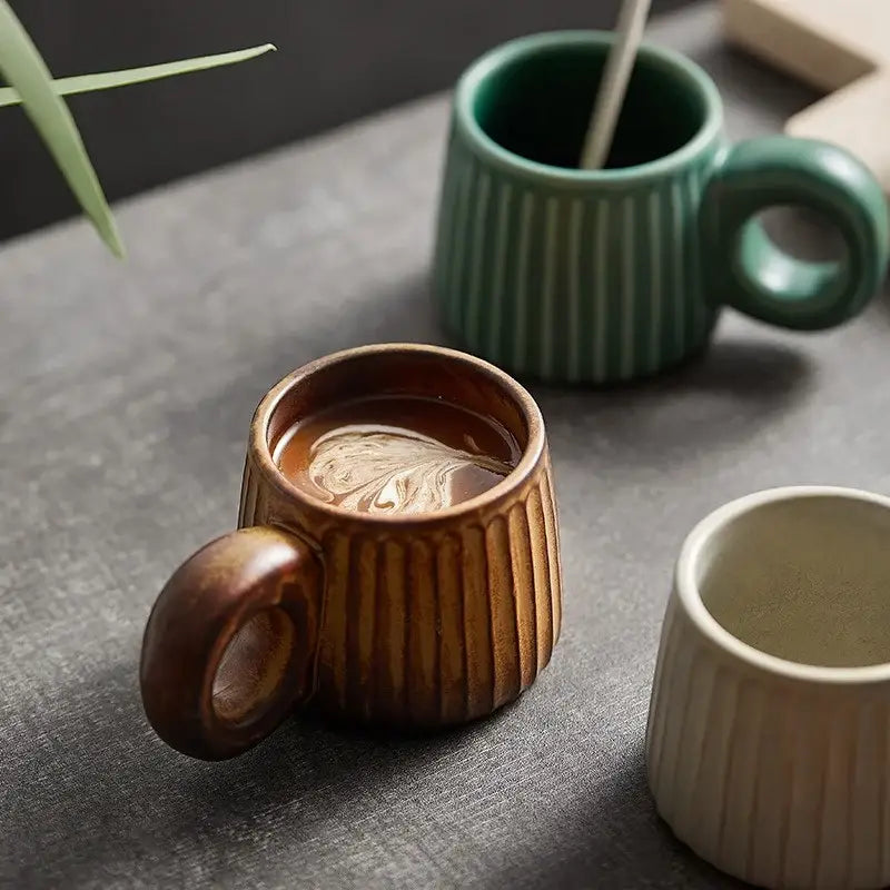 Brown Ridged Ceramic Mug